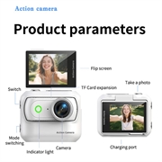 LK-018 Magnetisk, avtakbart actionkamera med 2.0" vippeskjerm - 1080p - hvit