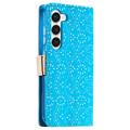 Lace Pattern Samsung Galaxy S23 5G Lommebok-deksel - Blå