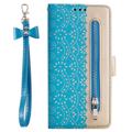 Lace Pattern Samsung Galaxy S23 Ultra 5G Lommebok-deksel - Blå