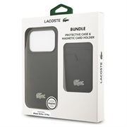 iPhone 18 Pro Lacoste Iconic Petit Pique MagSafe-deksel og magnetisk kortholder - Svart