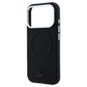 iPhone 18 Pro Lacoste PVC Petit Pique Preget MagSafe-deksel som dekker deler av kantene - svart