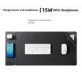 Stor skrivebordsplate med 15 W trådløs lader for smarttelefon/ørepropper - svart