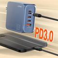 Ldnio Q8 100W GaN-hurtiglader - 3x USB-C, USB-A, Lightning - Blå
