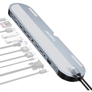 Lemorele TC28 12-i-1 USB-C-hub / dokkingstasjon - sølv / grå