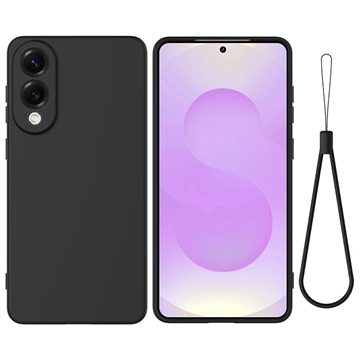 Samsung Galaxy S25 Edge Flytende silikon-deksel med håndstropp - svart