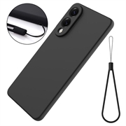 Samsung Galaxy S25 Edge Flytende silikon-deksel med håndstropp - svart