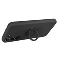 Samsung Galaxy S22 5G Liquid Silikondeksel med Ringholder - Svart