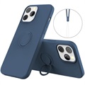 iPhone 13 Pro Liquid Silikondeksel med Ringholder - Blå