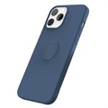 iPhone 13 Pro Liquid Silikondeksel med Ringholder - Blå