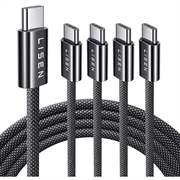 Lisen flettet USB-C til USB-C kabelsett - 60W, 3A, 5 stk. - Svart
