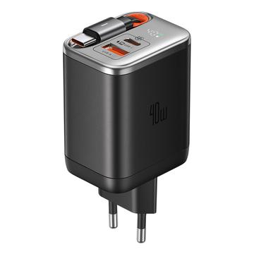 Mcdodo CH-4281 40W GaN-hurtiglader med 65cm uttrekkbar USB-C-kabel og USB-C- og USB-A-porter - svart