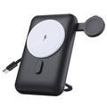 MP07 3-i-1 10000mAh magnetisk powerbank med innebygd kabel og stativ - MagSafe-kompatibel - svart