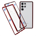 Samsung Galaxy S22 Ultra 5G Magnetisk Deksel med Herdet Glass - Rød