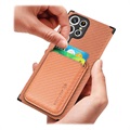 Samsung Galaxy S22 Ultra 5G Magnetisk Deksel med Kortlomme - Karbonfiber - Brun