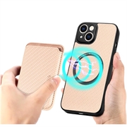 iPhone 15 Magnetisk Deksel med Kortlomme - Karbonfiber