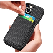 iPhone 15 Plus Magnetisk Deksel med Kortlomme - Karbonfiber - Svart