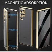 Samsung Galaxy S23 Ultra 5G Magnetisk Deksel med Herdet Glass - Privacy - Gull