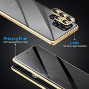 Samsung Galaxy S23 Ultra 5G Magnetisk Deksel med Herdet Glass - Privacy - Gull