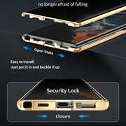 Samsung Galaxy S23 Ultra 5G Magnetisk Deksel med Herdet Glass - Privacy - Gull