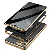 Samsung Galaxy S23 Ultra 5G Magnetisk Deksel med Herdet Glass - Privacy - Gull