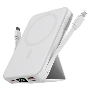 Magnetisk trådløs strømbank med USB-C- og Lightning-kabler - 10000mAh/15W - Hvit