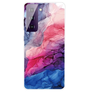 Marble Pattern Electroplated IMD Samsung Galaxy S21 FE 5G TPU-deksel - Blå / Rosa