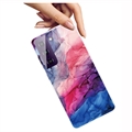 Marble Pattern Electroplated IMD Samsung Galaxy S21 FE 5G TPU-deksel - Blå / Rosa