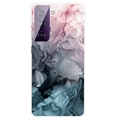Marble Pattern Electroplated IMD Samsung Galaxy S21 FE 5G TPU-deksel - Grå / Rosa