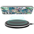 Marble Pattern Electroplated IMD Samsung Galaxy S21 FE 5G TPU-deksel - Grønn / Blå
