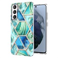 Marble Pattern Electroplated IMD Samsung Galaxy S21 FE 5G TPU-deksel - Grønn