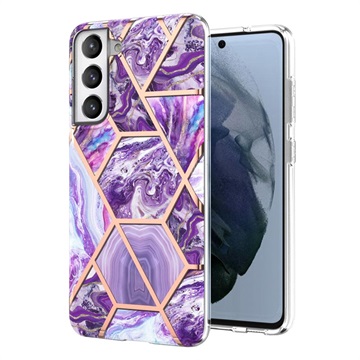 Marble Pattern Electroplated IMD Samsung Galaxy S21 FE 5G TPU-deksel - Lilla