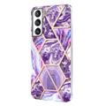 Marble Pattern Electroplated IMD Samsung Galaxy S21 FE 5G TPU-deksel - Lilla