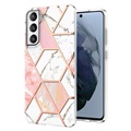 Marble Pattern Electroplated IMD Samsung Galaxy S21 FE 5G TPU-deksel - Hvit / Rosa