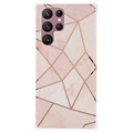 Marble Pattern Electroplated IMD Samsung Galaxy S22 Ultra 5G TPU-deksel - Hvit / Rosa