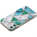 Marble Pattern Electroplated IMD iPhone 12 mini TPU-deksel - Hvit / Cyan