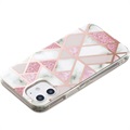 Marble Pattern Electroplated IMD iPhone 12 mini TPU-deksel - Hvit / Rosa