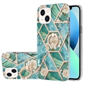 iPhone 15 Marble Pattern IMD TPU-deksel med Ringholder - Grønn