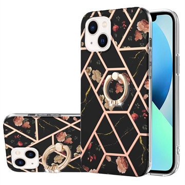 iPhone 15 Plus Marble Pattern IMD TPU-deksel med Ringholder