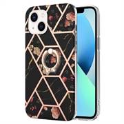 iPhone 15 Plus Marble Pattern IMD TPU-deksel med Ringholder
