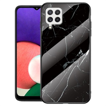 Marble Series Samsung Galaxy A22 4G Herdet Glass Deksel - Svart