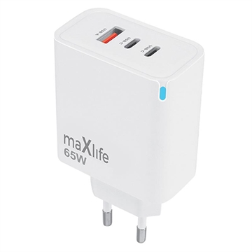 Maxlife MXTC-09-65ACC GaN-lader - 65 W, 2x USB-C, USB-A - Hvit