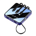 Mini Powerbank 10000mAh - 2x USB, Lightning, USB-C, MicroUSB - Blå