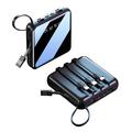 Mini-powerbank 10000mAh med 2 USB-porter og Lightning-, USB-C- og MicroUSB-kabler