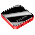 Mini-powerbank på 10000mAh med to USB-porter og LCD-skjerm - rød