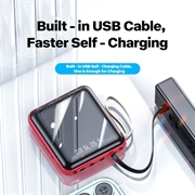 Mini Powerbank 20000mAh - 2x USB, Lightning, USB-C, MicroUSB - Rød