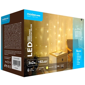 Modee C3002 LED-gardin til jul - 3x2m - varm hvit