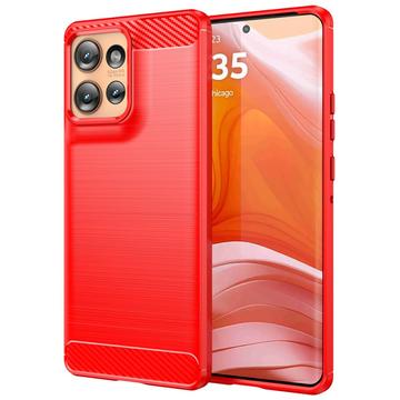 Motorola Edge 50 Børstet TPU Deksel - Karbonfiber - Rød
