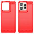 Motorola Edge 50 Pro Børstet TPU Deksel - Karbonfiber - Rød