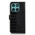 Motorola Edge 60 Fusion Crocodile Series Lommebok-deksel i Lær med RFID - Svart