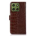 Motorola Edge 70 Crocodile Series Lommebok-deksel i Lær med RFID - Brun